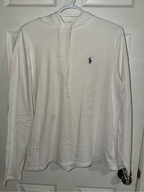 Polo Ralph Lauren Lightweight Mens Size Large Hooded Pullover Long Sleeve White